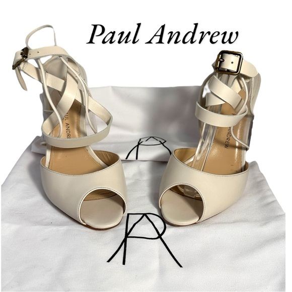 SEXY AF PAUL ANDREW CRISS CROSS STILETTO IVORY SANDALS (SZ 39 / FITS AS 7.5) - Picture 2 of 13